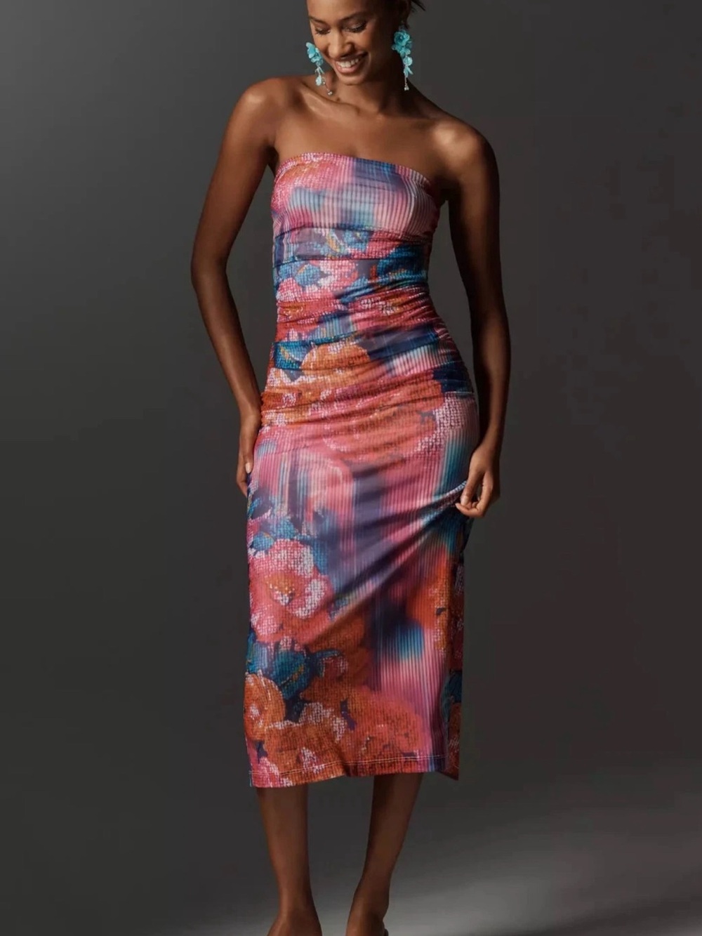 By Anthropologie The Soleil Slim Strapless Ruched Mesh Dress NWT XL